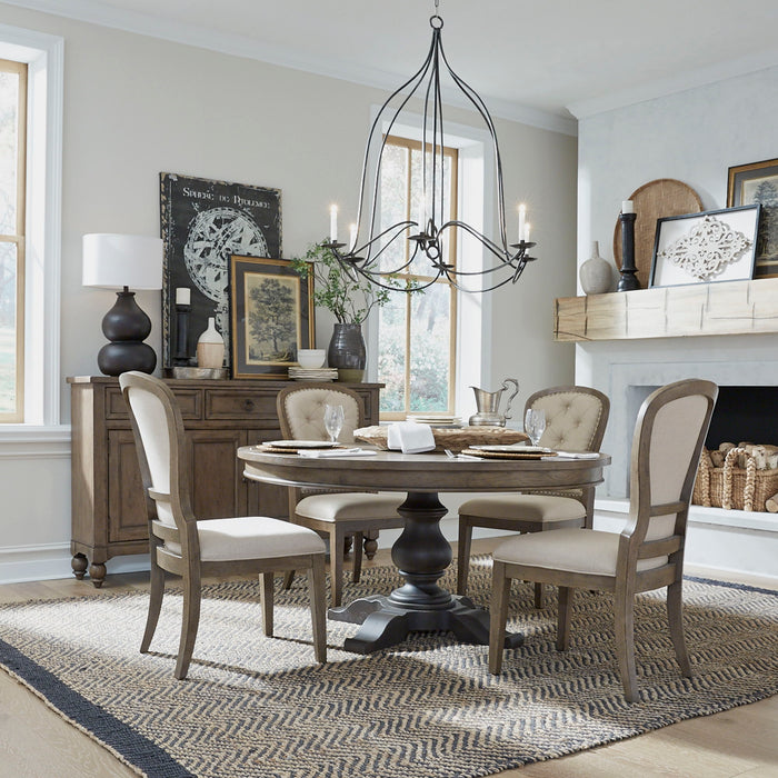Americana Farmhouse - 5 Piece Pedestal Table Set - Light Brown