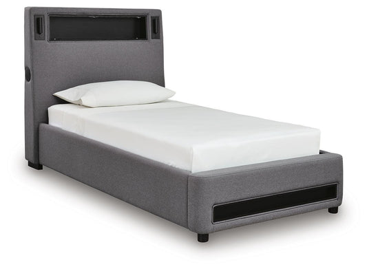Verishaw Twin Upholstered Bed with Wireless Audio