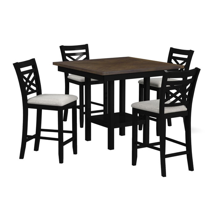 Brooks - 5 Piece Counter Set With Table And 4 Upholstered Seat & Wood Back Chairs - Medium Brown & Black