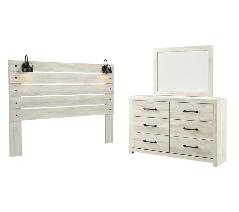 Cambeck  Panel Headboard Bed With Mirrored Dresser