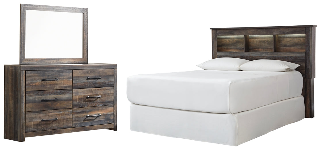 Drystan / Bookcase Headboard Bed With Mirrored Dresser