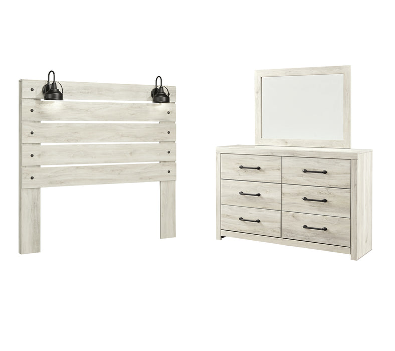 Cambeck  Panel Headboard Bed With Mirrored Dresser