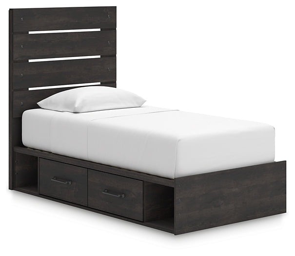 Hollivern Twin Panel Bed with Storage with Mirrored Dresser