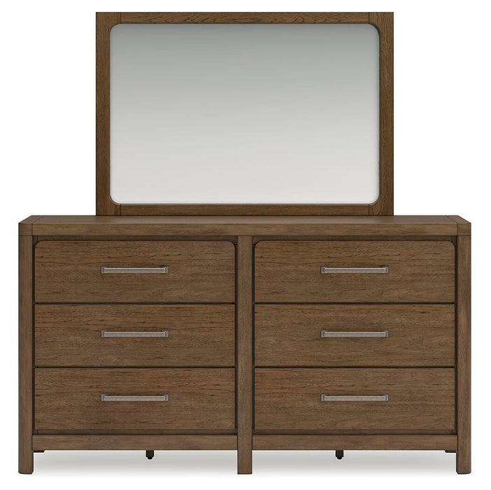 Cabalynn California King Upholstered Bed with Mirrored Dresser