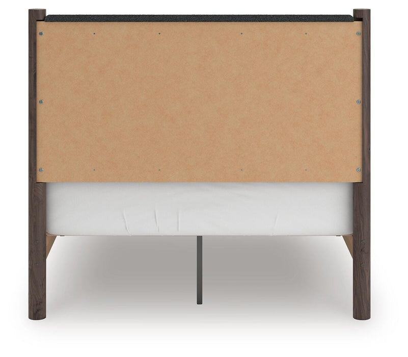 Pamytta Full Upholstered Panel Platform Bed, Dresser and Mirror