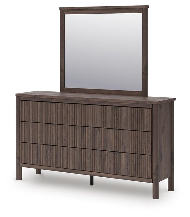 Pamytta Full Upholstered Panel Bed, Dresser and Mirror