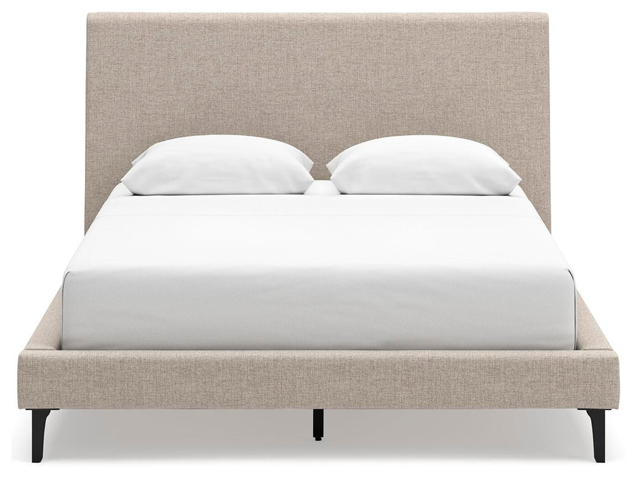 Cielden Queen Upholstered Bed with Roll Slats, Dresser and Mirror