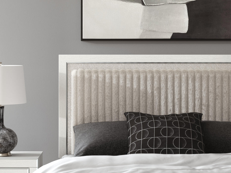Zuraleus Queen Upholstered Panel Platform Bed, Dresser and Mirror
