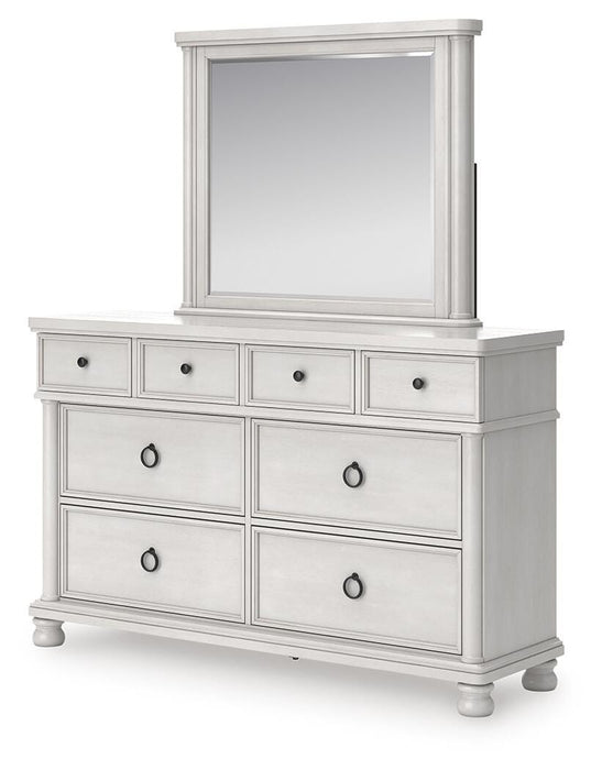 Rowlenstown California King Poster Bed, Dresser and Mirror