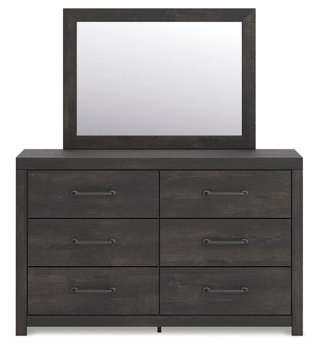 Delmorta Full Panel Storage Bed, Dresser and Mirror