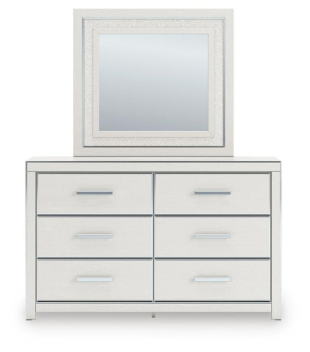 Birmonton King Upholstered Panel Platform Bed, Dresser and Mirror