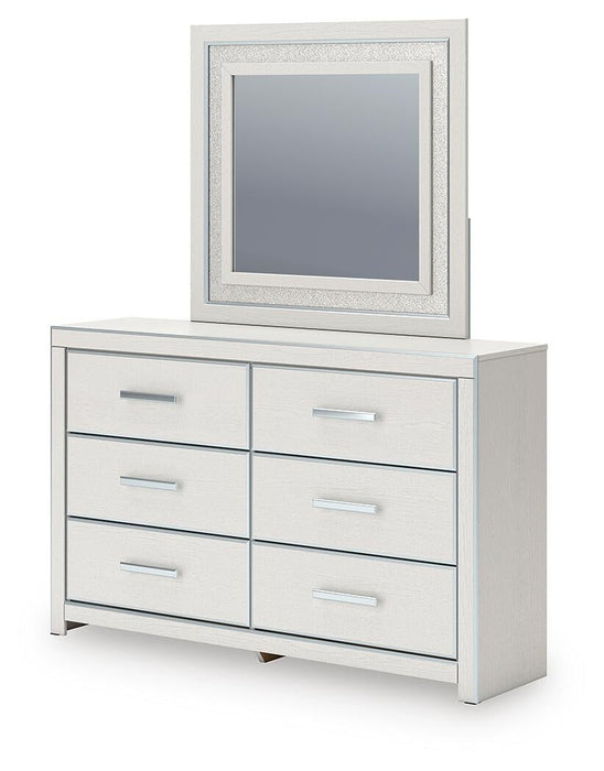 Birmonton King Upholstered Panel Platform Bed, Dresser and Mirror