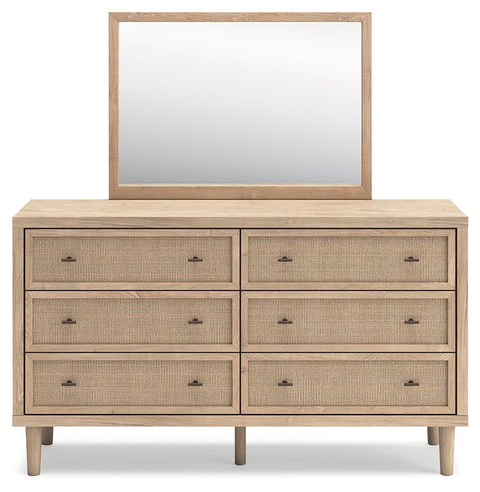 Cielden Full Upholstered Bed with Roll Slats, Dresser and Mirror