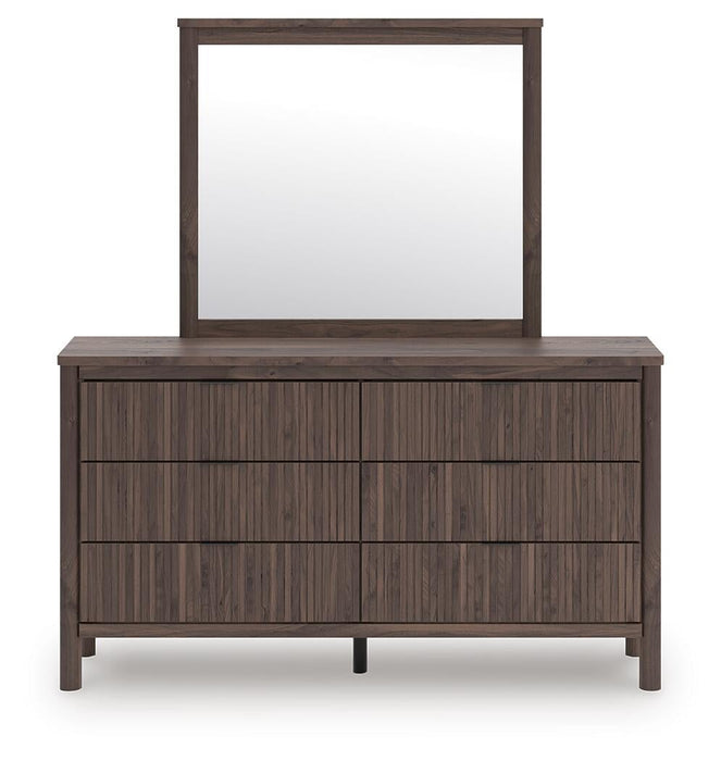 Cadmori Twin Upholstered Panel Bed, Dresser and Mirror