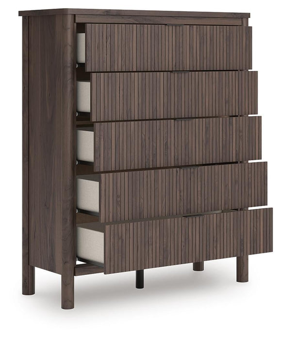 Cadmori Full Upholstered Panel Bed, Dresser and Mirror
