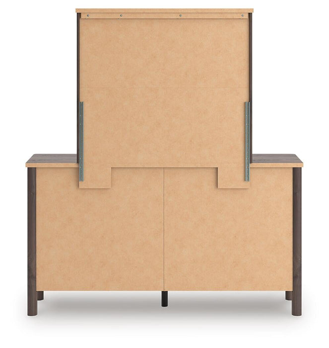 Cadmori Twin Upholstered Panel Platform Bed, Dresser and Mirror